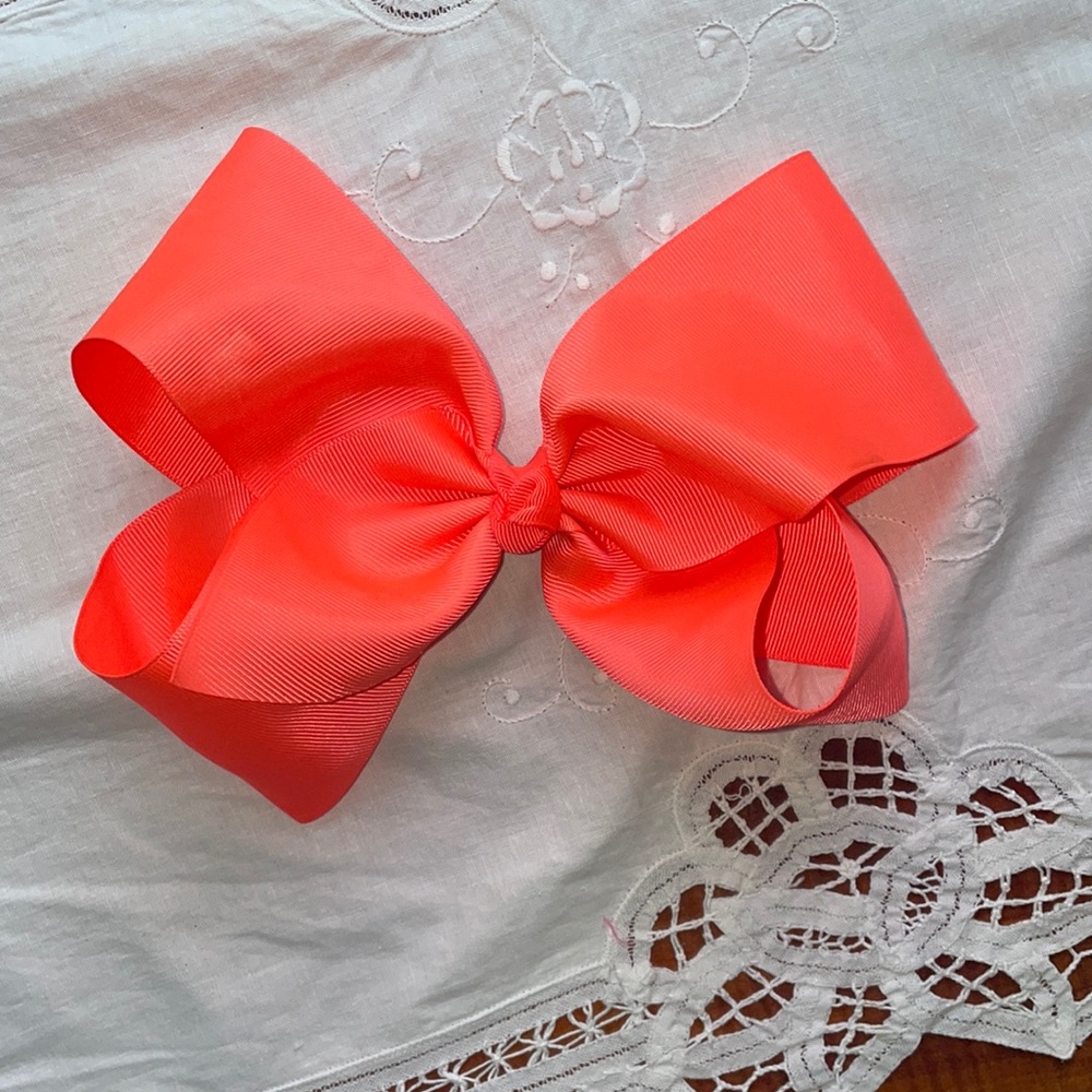 ⭐️ 3/$15 Girls Neon Orange Pink Salmon Large Boutique Hair Bow